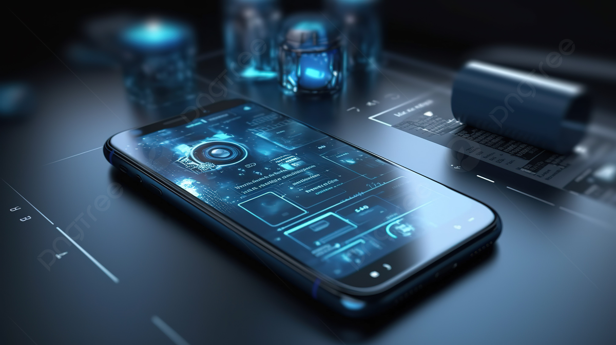 Ilustración futurista de un smartphone con elementos tecnológicos avanzados